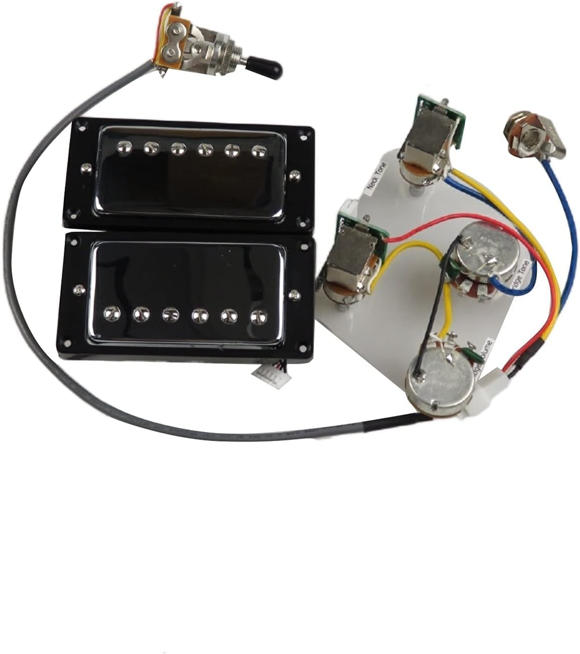 Premium Humbucker Tonabnehmer Hals und Steg Set mit 4C-Kabelbaum und Push-Pull-Schalter für Gibson Epiphone E-Gitarre (silberfarbener schwarzer Rahmen)
