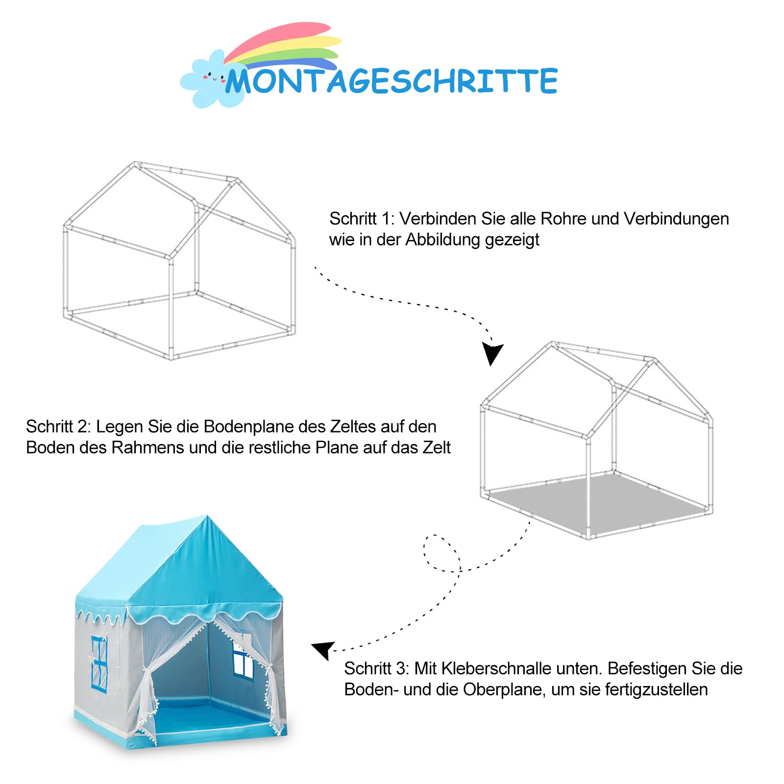 Ergocar Tipi Zelt für Kinder, Kinderzelt für Drinnen Mädchen, Draußen Spielzelt für Jungs, Prinzessin Prinz Traumschloss mit Farbige Kugeln & Sternlichter, Zelt Kinderzimmer Geburtstag Geschenk