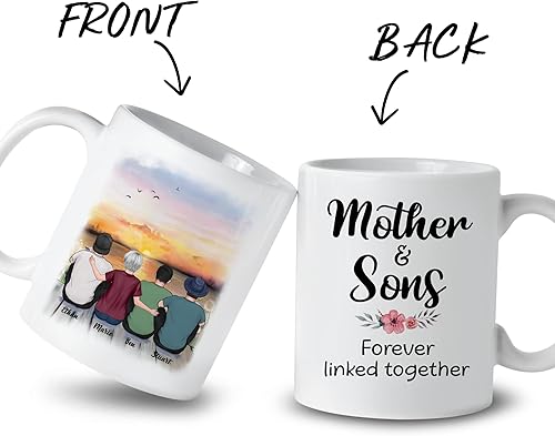 Miniatura 2 de Gossby Taza personalizada (madre y 3 hijos), regalo de cumpleaños para 4 personas para hijo, amor de hijo, regalo para hijo de mamá a hijo, taza de