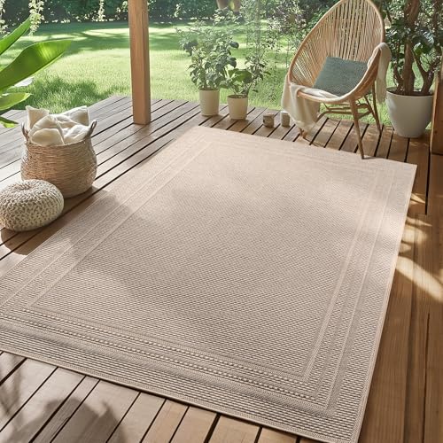 SIMPEX Outdoor Teppich Wetterfest Beige 140x200 cm, UV-beständig, ideal für Küche,...