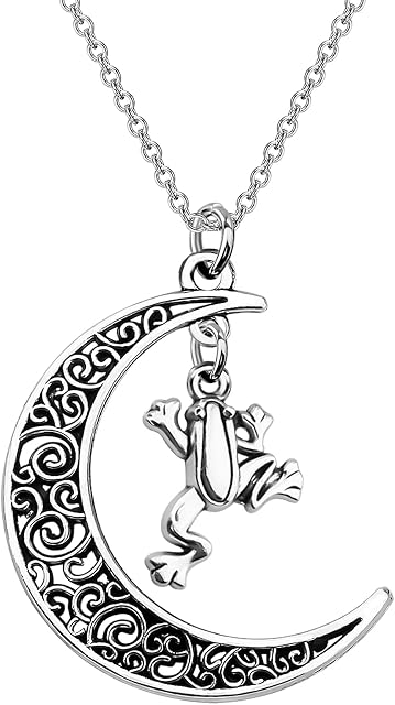 MYSOMY Frog Lovers GIFT Climbing Frog Crescent Moon Charm Necklace Spirit Animal Frog Jewelry Gift forFrog Fans Critter Lovers Toad Lovers Girls Women