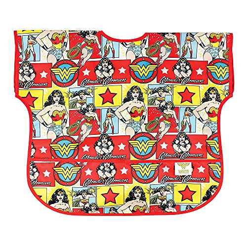 Bumkins Junior Bib, Short Sleeve Toddler Bib, Smock for Kids 1-3 Years, Waterproof Fabric â€“ DC Comics Wonder Woman