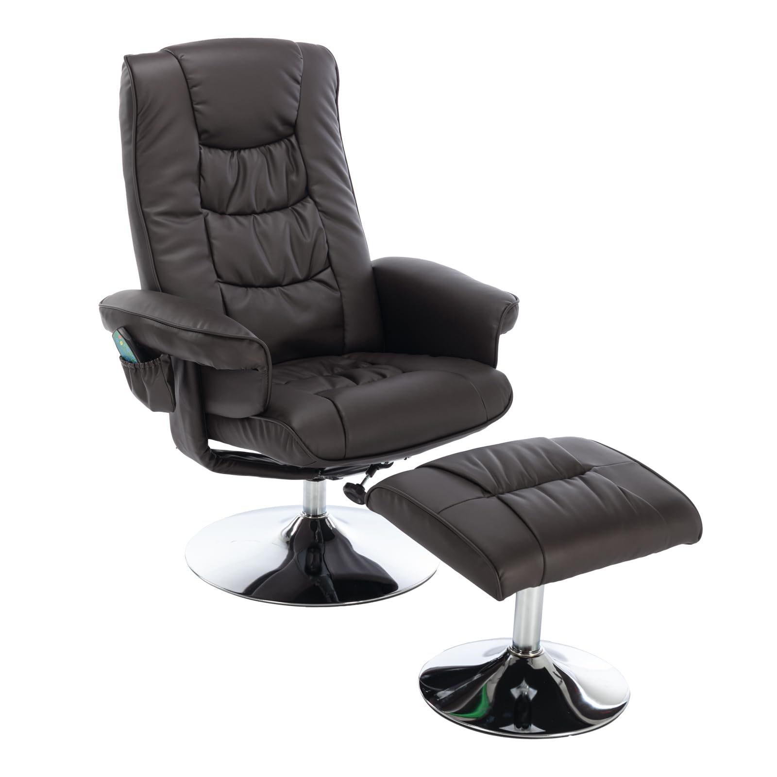 Swivel Recliner Chair With Footstool, High Back Leather 145° Reclining Armchairs With Heat And Massage, Ergonomic Single Sofa Chair With Tilting Lock For Living Room, Brown