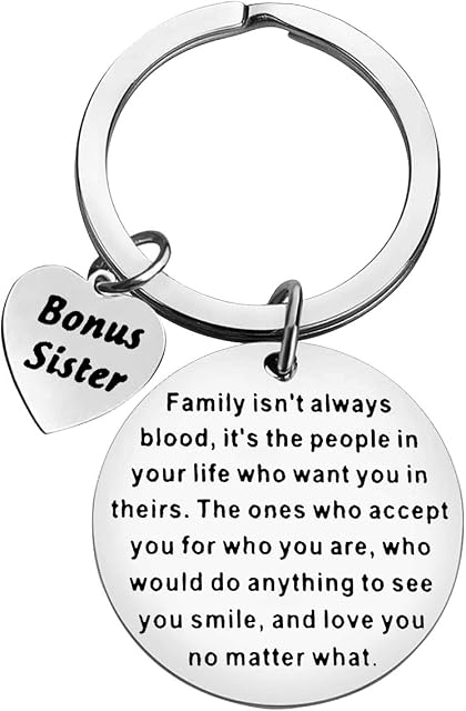 Sister in Law Keychain Unbiological Sister Gift Family isn't always blood Keyring Bridal Party Wedding Gift Sister in Law Gift from Stepsister Christmas Birthday Gift