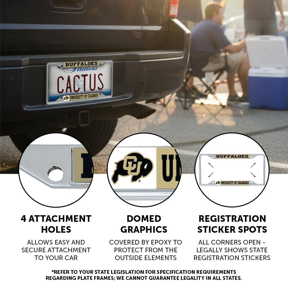 Desert Cactus University of Colorado License Plate Frame Buffaloes Buffs Metal Car Tag Holder for Front or Back of Car Officially Licensed (Mascot) - Image 3