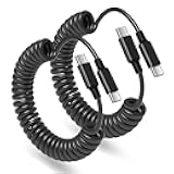 Besgoods Coiled USB C to USB C Cable for Car, Retractable USB Type C to C Fast Charger 60W/3A for iPhone 17 16 15 Pro Max Plus Galaxy S25 A16, 2Pack Black