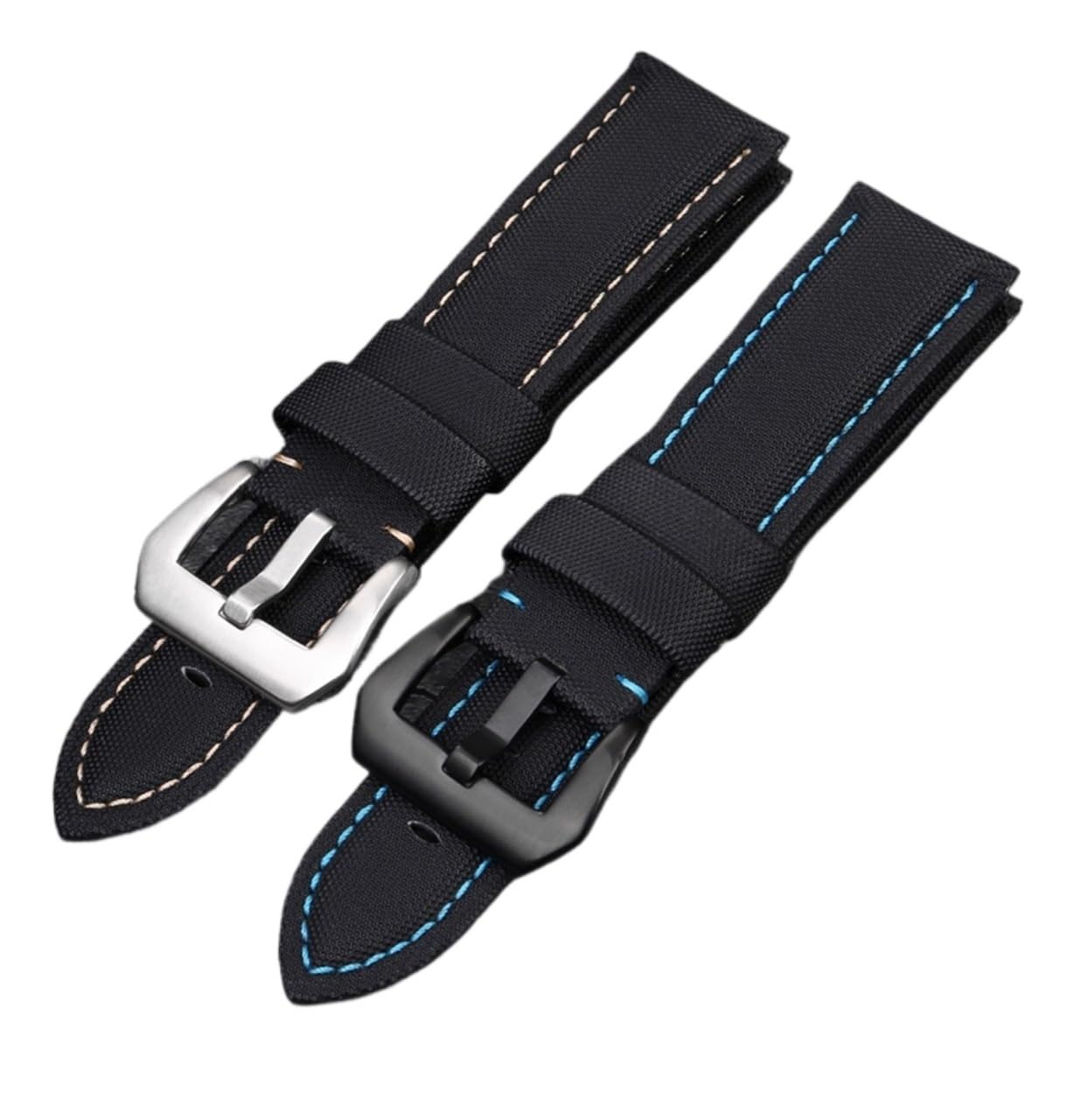 Generico Cinturino in pelle con trama in nylon da 22 mm 24 26 | Compatibile con gli accessori for orologi Panerai PAM01661 441 Marina Watch Strap Black Blue Line