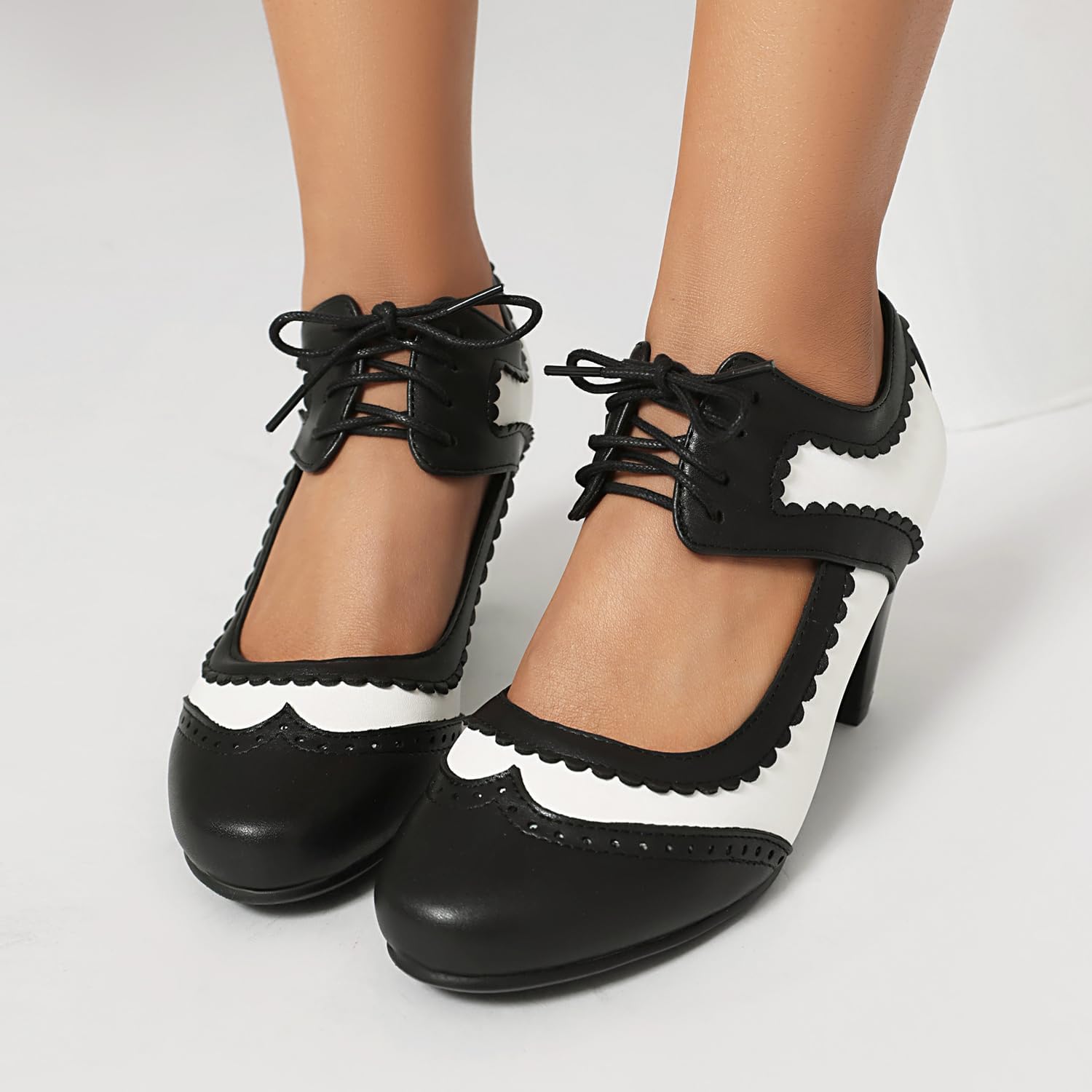 Elerhythm Women's Mary Jane Lace Up Closed Round Toe Vintage Heels 1950s Pumps 1920s Victorian 1940s Retro Shoes - Image 5