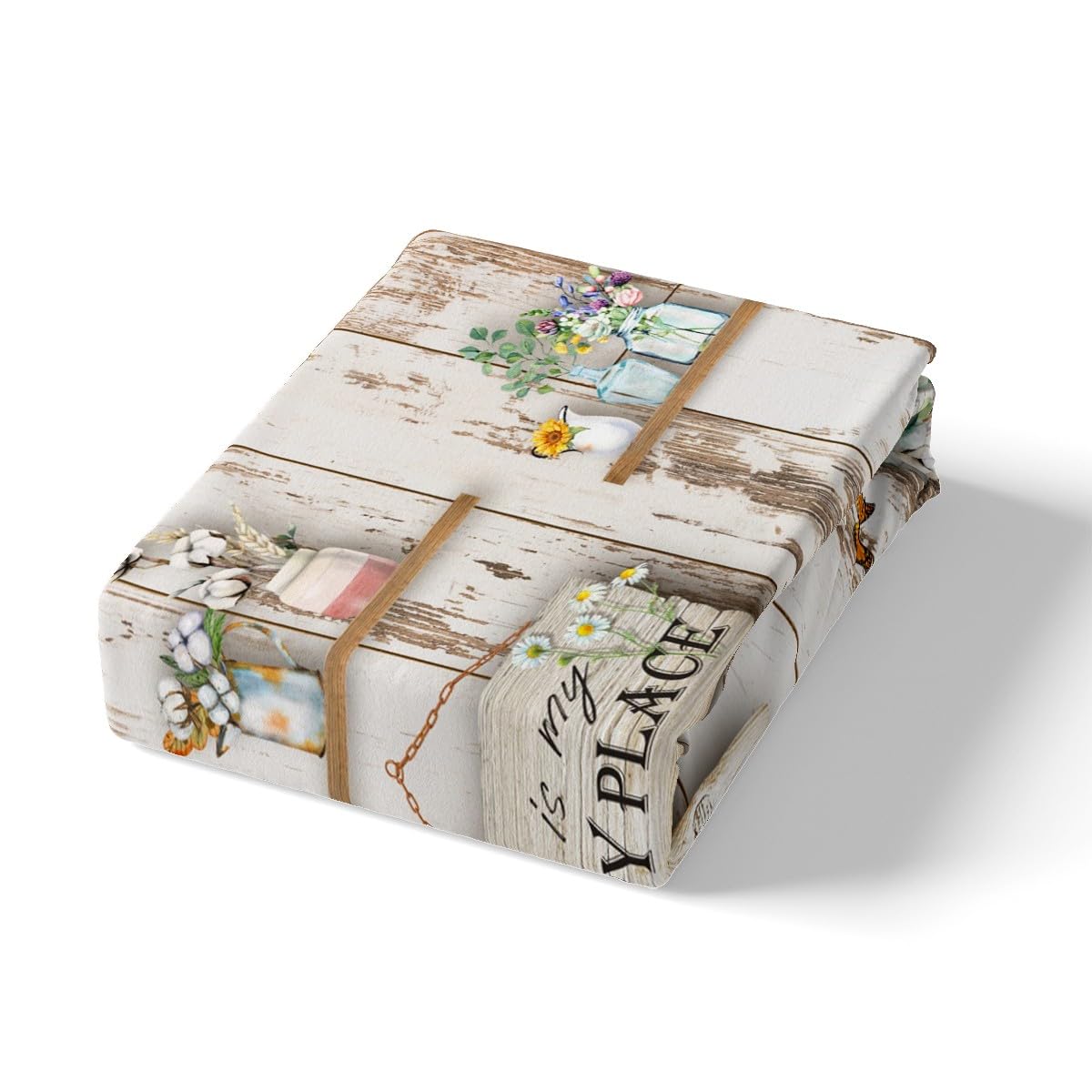 feelingyou Farmhouse Theme Duvet Cover,Kids Yellow Sunflowers Bedding Set,Butterfly Comforter Cover for Boys Girls Room Decor,Rustic Wooden Lightweight Bedspread Cover Single Size with 1 Pillow Case - Image 4