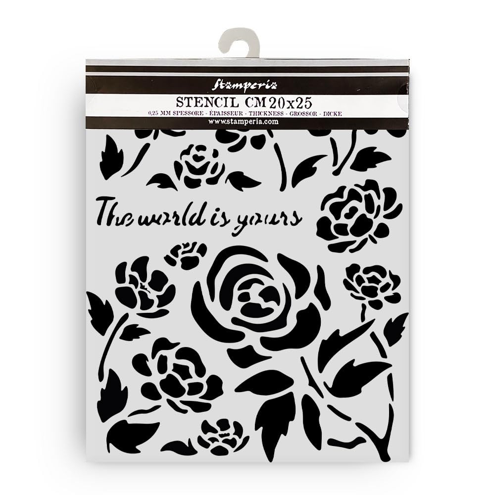 Stamperia - Thick Stencils for Scrapbooks, Albums, Cards, Bullet Journalling, and More, Flexible Material, Easy to Clean, Perfect for Hobbies, Crafts and Gifting (Timeless, Roses)