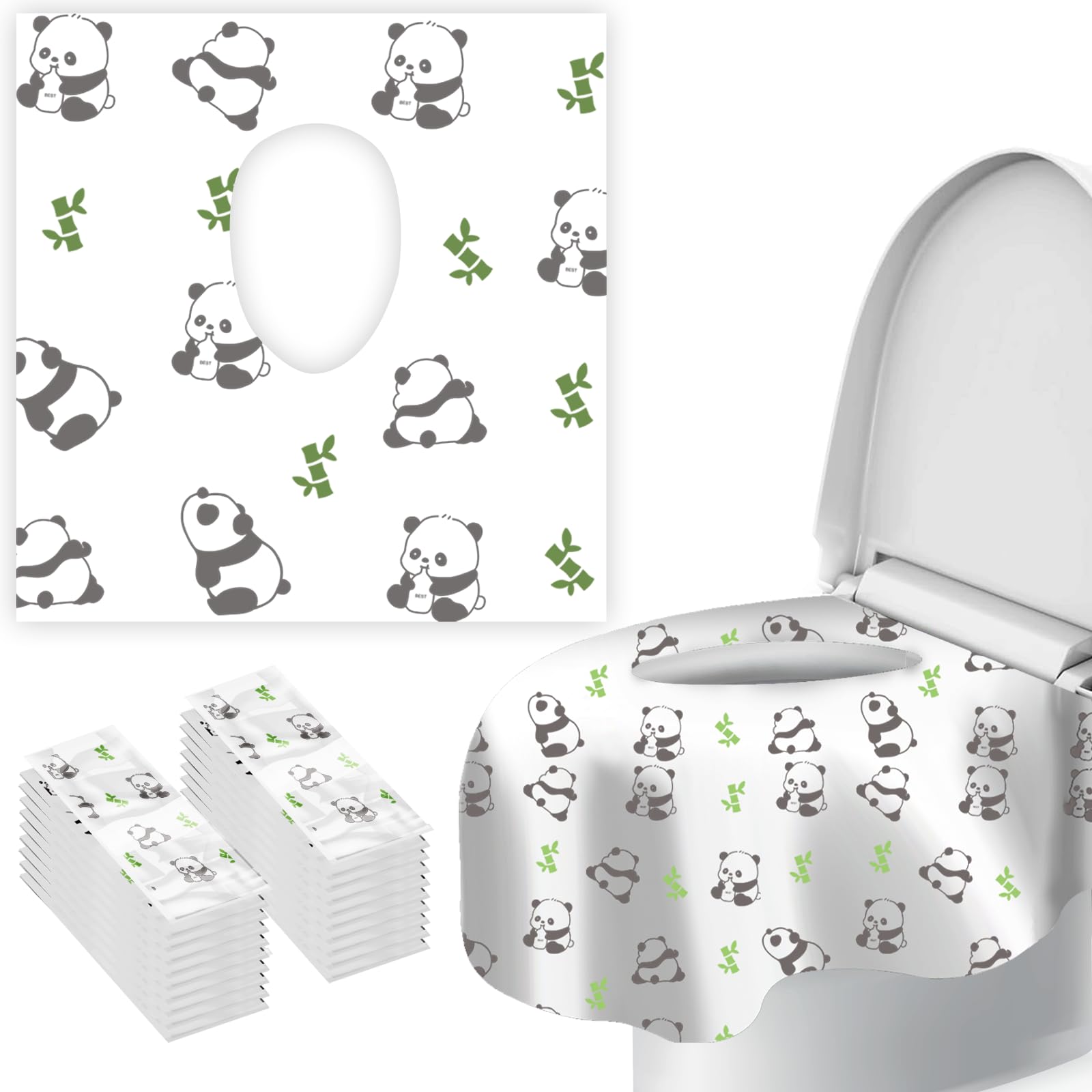 Upgraded Disposable Toilet Seat Covers 20 Pack - Waterproof Cute Panda Print Travel-Friendly Individual Packs Suitable for Kids