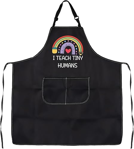 Miniatura 5 de CMNIM I Teach Tiny Humans - Delantal para profesores preescolares con bolsillos, regalos para profesores, regalos de agradecimiento, delantales para