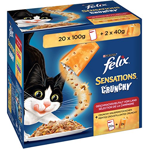 Felix Sensations Crunchy Nourriture humide pour chat avec morceaux croustillants