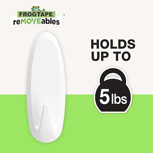 Miniatura 2 de FrogTape reMOVEables Ganchos de pared resistentes, sin daños, fáciles de quitar y reutilizar, gancho de pared mediano con tiras adhesivas, soporta