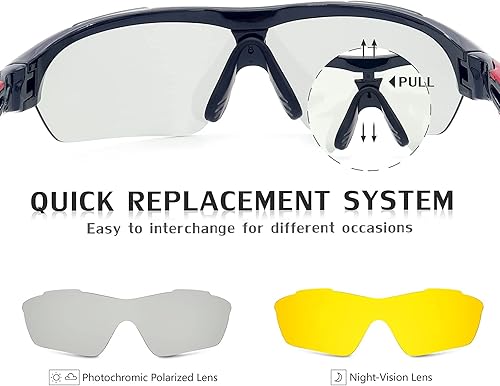 Miniatura 3 de UKNOW Gafas de sol deportivas polarizadas para hombres y mujeres gafas de sol fotocromáticas con protección UV con 2 lentes para ciclismo conducción
