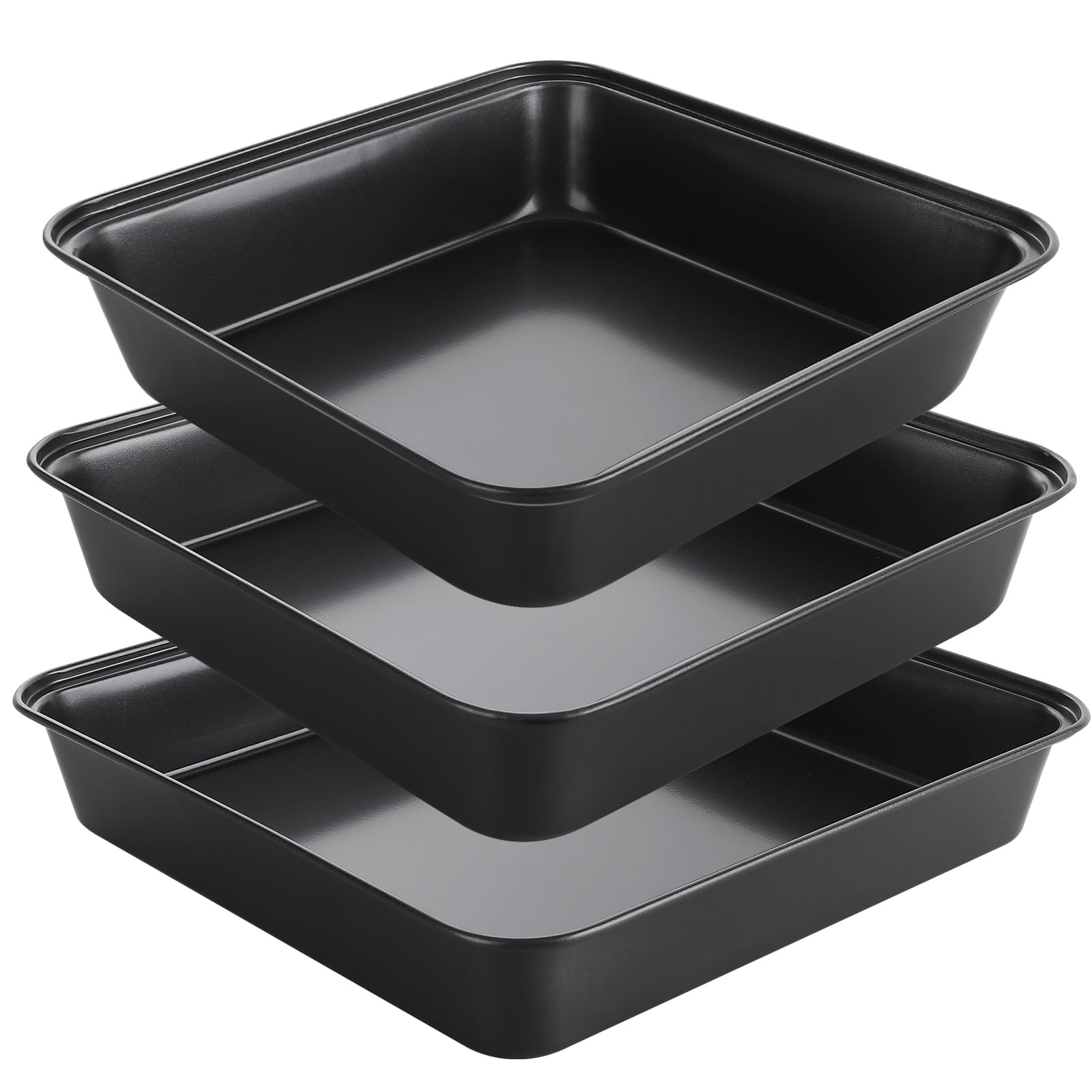 Swylexn 3 Set Non Stick Baking Trays for Oven, 11 + 10 + 9 Inch Square Cake Tins for Baking, Rust Resistant Bread Baking Tins, Easy Clean Traybake Tin, Heavy-Duty Cake Trays, Brownie Tin for Bakes