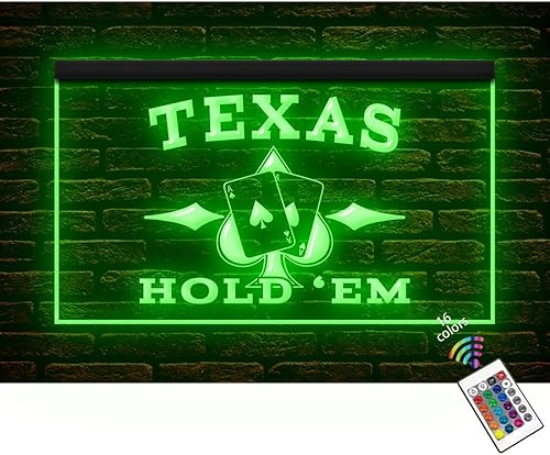 230097 Texas Hold'em Poker Casino Game Room Man Cave Display LED Light Letrero de neón (12 x 8 pulgadas, 16 colores por control remoto)