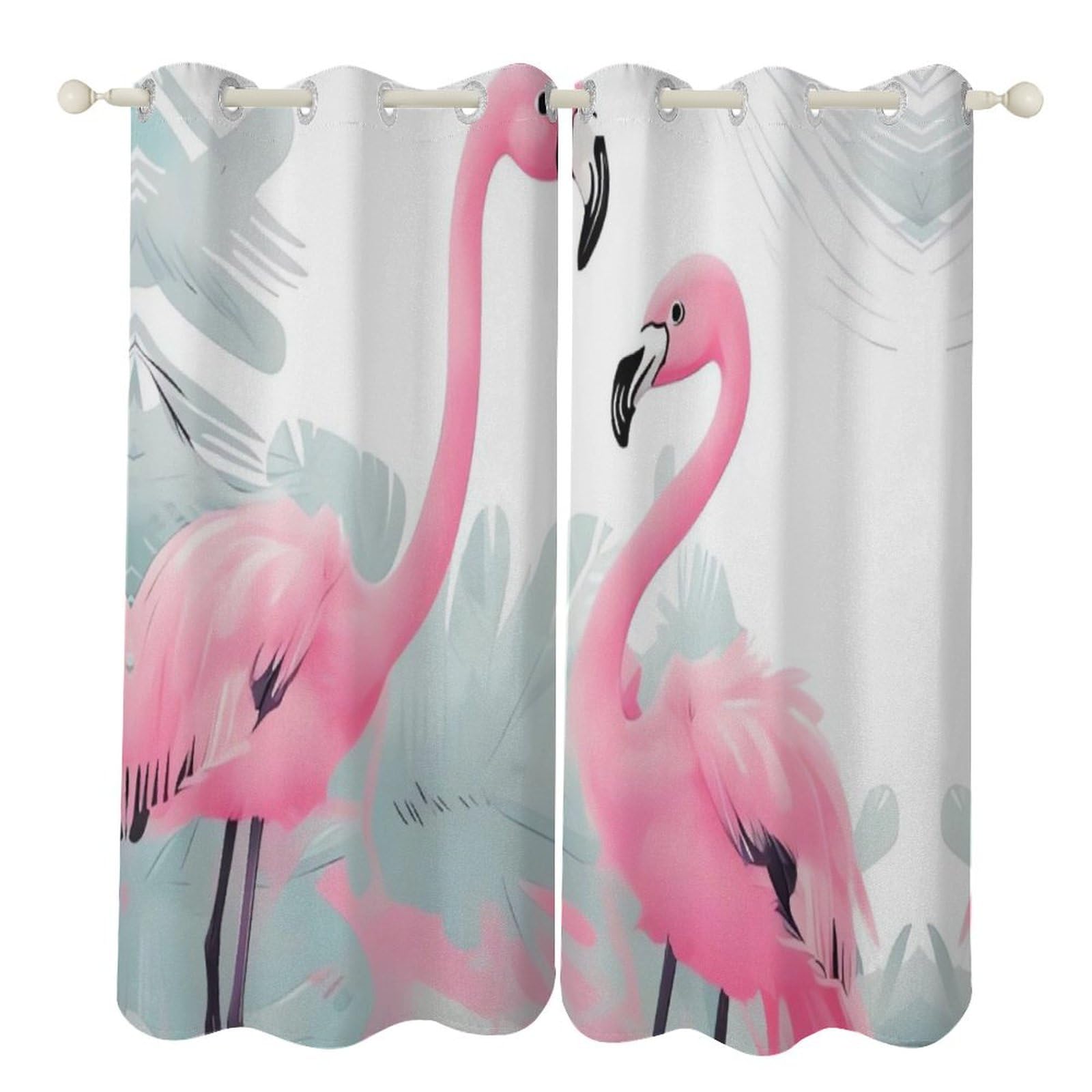 Rideau occultant de salon thermique 132x183cm à motif flamant rose exotique
