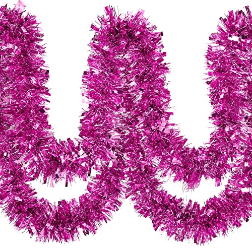 Dingion 59 Feet Christmas Tinsel Garland, Shinny, Light Pink