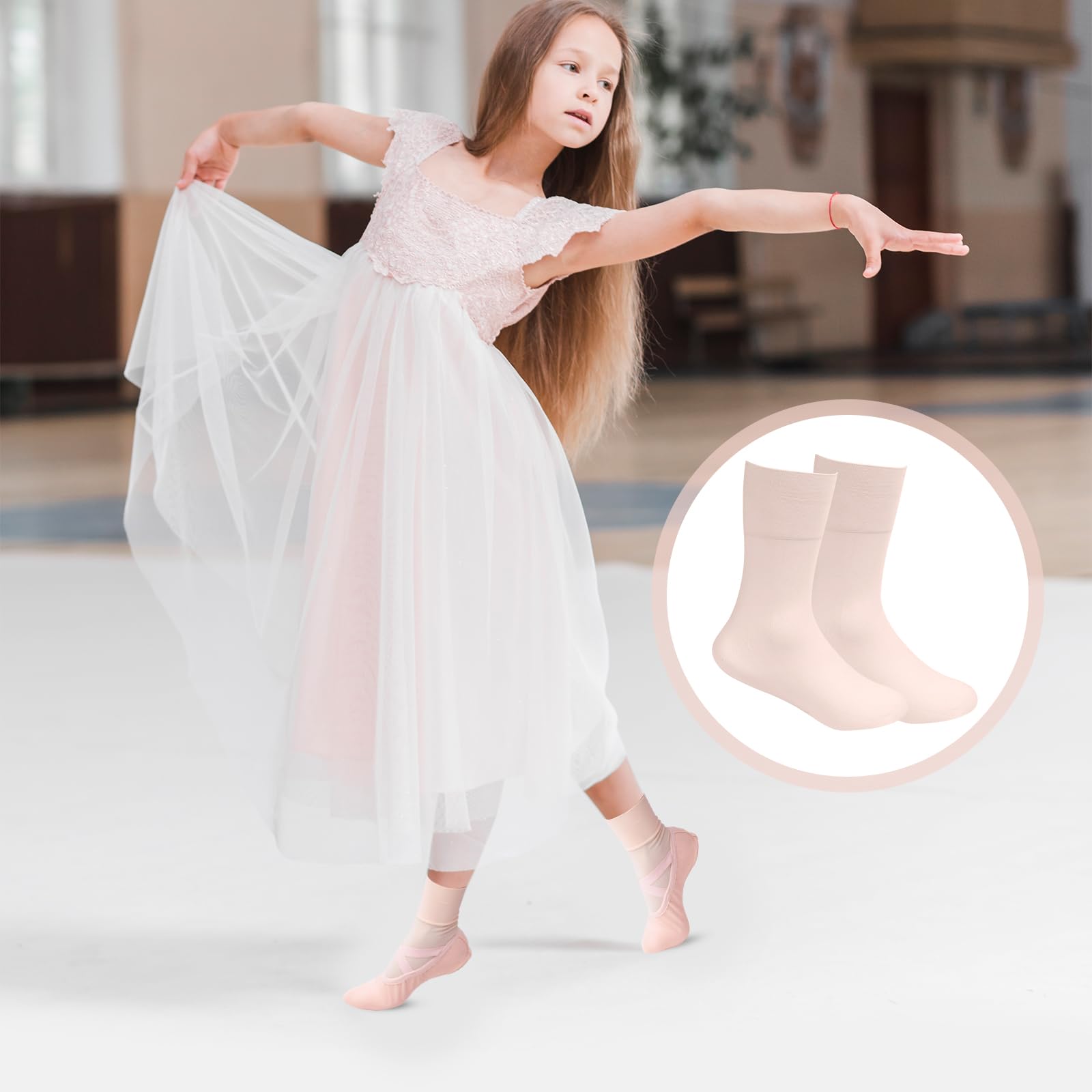 Leikedun Lot de 3 paires de chaussettes de ballet respirantes pour enfants - Blanc
