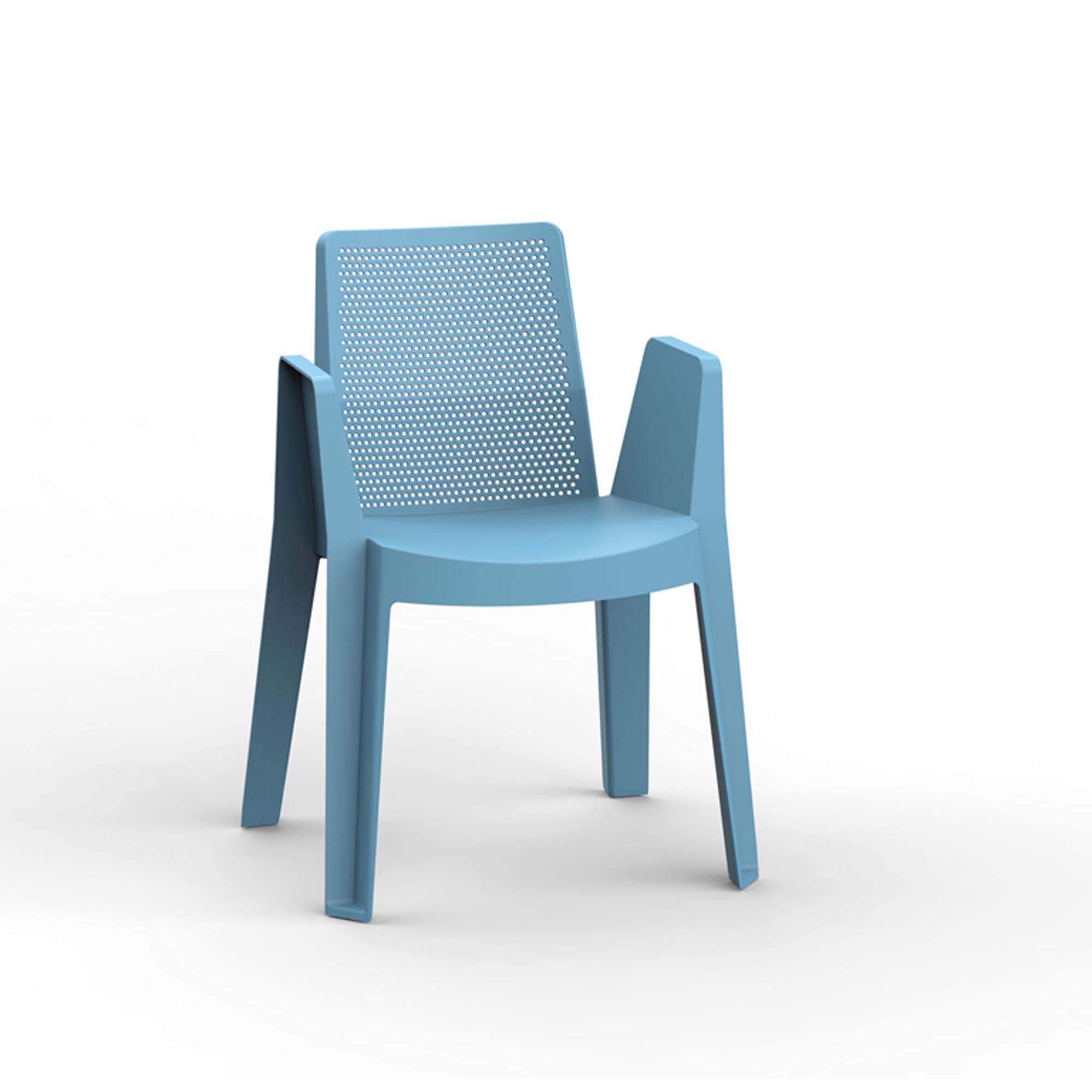 Resol Play Set 4 chaises de Jardin avec accoudoirs, empilable | Fauteuil Design Moderne, léger et Durable, Filtre Solaire UV | pour Patio, Balcon ou terrasse, Salle à Manger extérieure - Bleu Rétro
