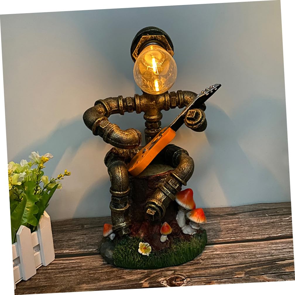 DOITOOL Solar Roboter Gartendeko Solarleuchte Mit Resin Figur Vintage Rohrdesign Wetterfest Für Außenbeleuchtung Und Gartenparty