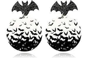 Halloween Black Bat Vampire Dangle Earrings for Women Girls (Round)