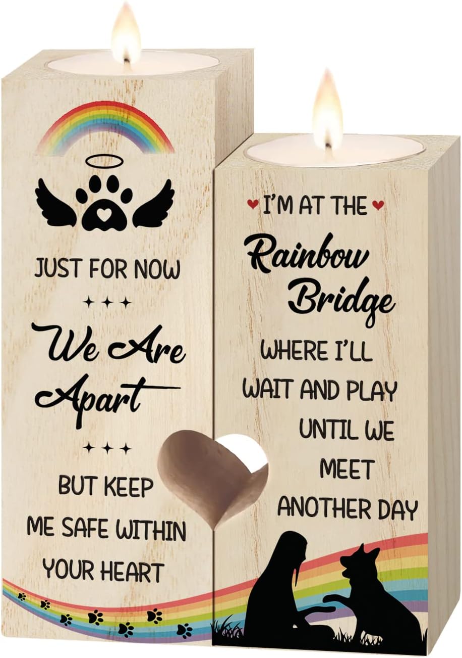 Pet Memorial Gifts - Dog Memorial Gifts Candle Holders for Loss of Pets, Pet Sympathy Gifts, Bereavement Wooden Candle Holders In Memory of Dog Passed Away