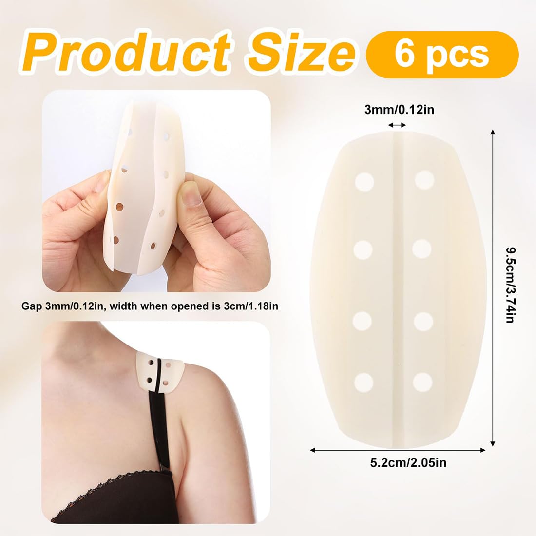 6 pcs Anti Glisse Bretelles Soutien Gorge, Silicone Antidérapant, Soulagent La Douleur des Épaules, Couleur De La Peau