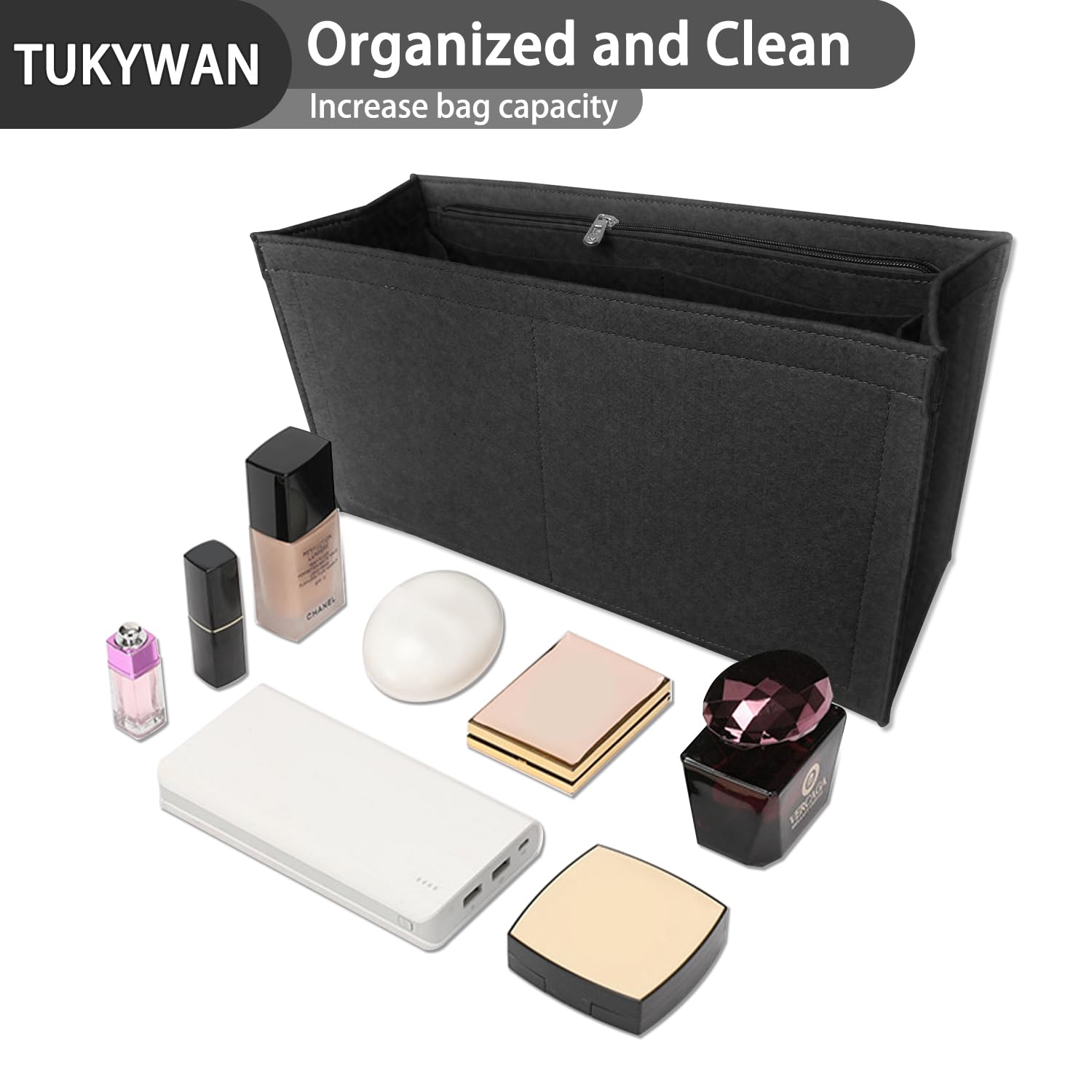 TUKYWAN Purse Organizer for Dior Book Tote, Premium Felt Insert with Multiple Pockets (Dark Gray, MINI)