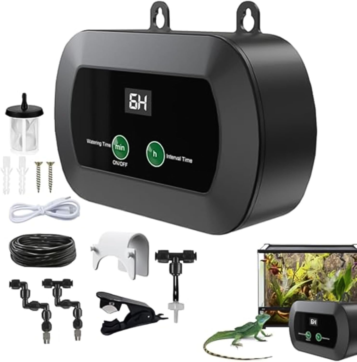 Automatic Humidifier with Timer, 360° Adjustable Nozzles for Reptiles, Greenhouses and Vivariums for Lizard, Turtle, Frog