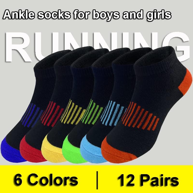 12 Pairs Boys Socks Kids Ankle Athletic Cotton Sock Half Cushioned Low Cut Sock - Image 4
