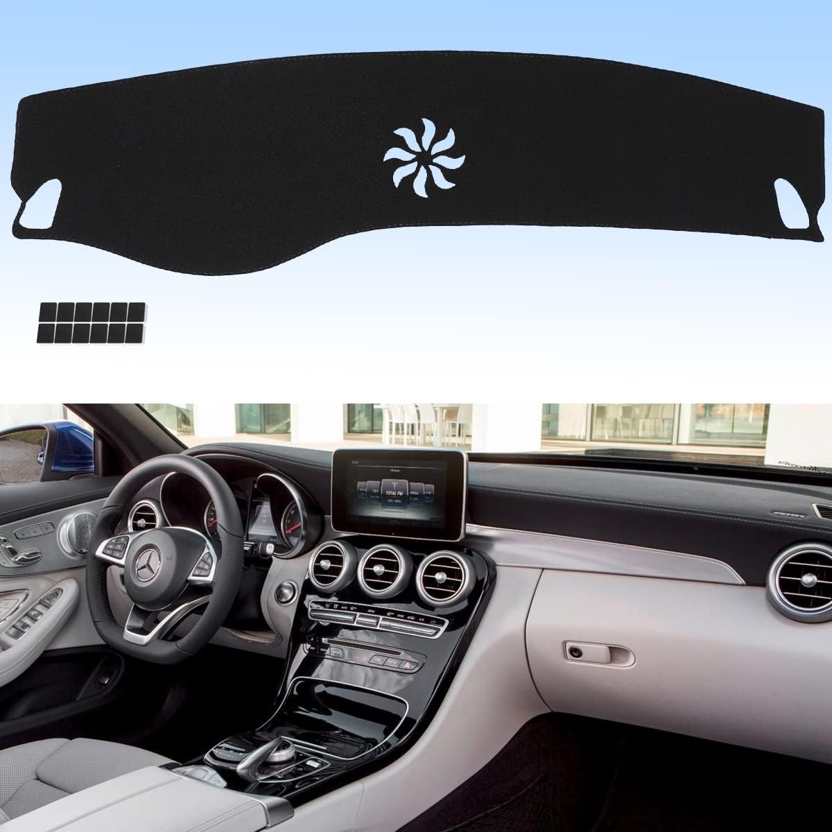 AUQDD Dashboard Cover Mat Fit for 2016-2023 Me-rcedes-Benz C180/ C200/ C250/ C300/ C350e/ C43 AMG/ C450 AMG/ C63 AMG/ C63 AMG S, Black Flannel Dash Mat, Anti-Glare, Anti-Reflection, No Peculiar Smell