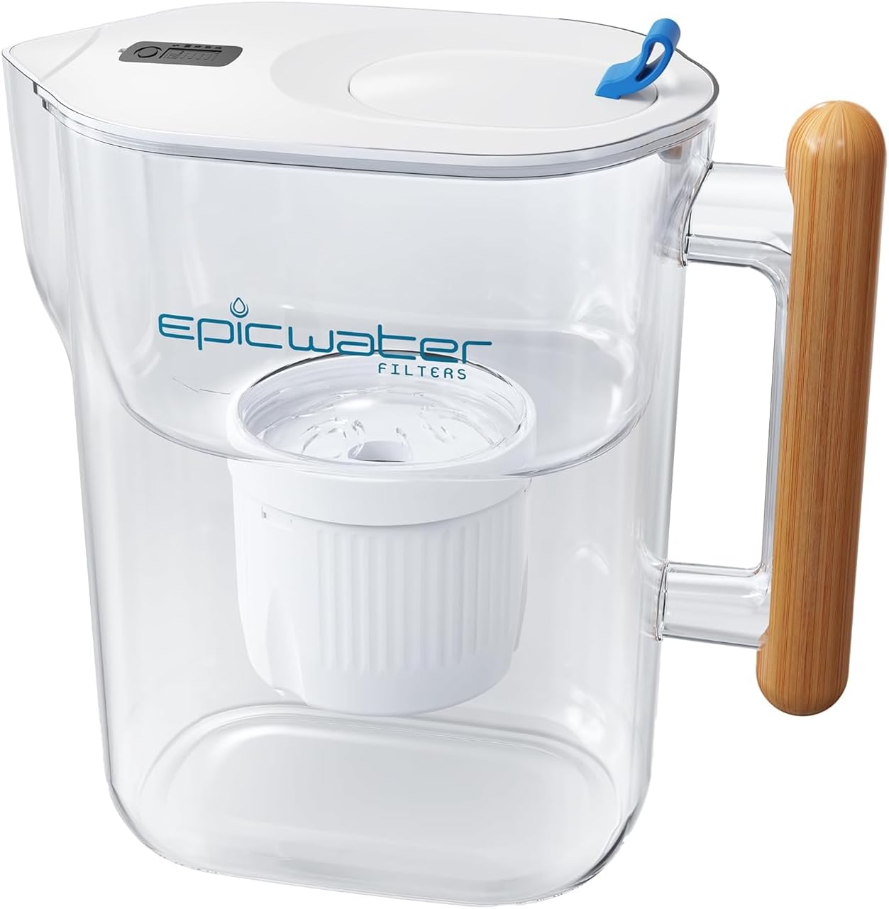 Pure Filter Pitchers for Drinking Water, 10 Cup 150 Gallon Filter, Tritan BPA Free, Removes Fluoride, Chlorine, Lead, Forever Chemicals (White & Bamboo)