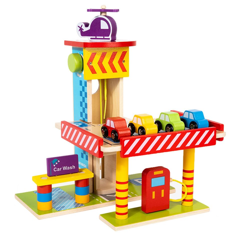 Set de Juego de Garaje de estacionamiento de Madera, helipuerto