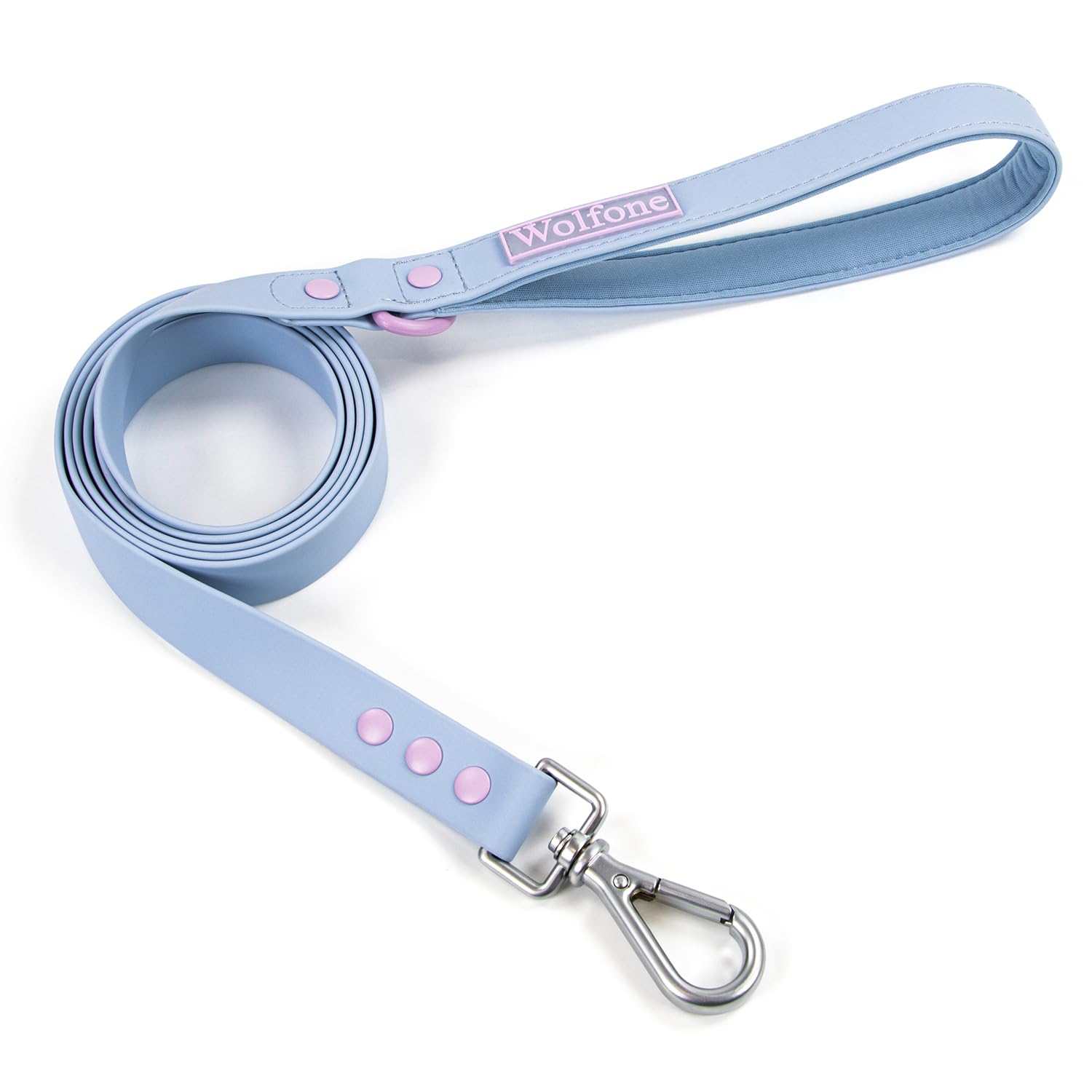 Wolfone Waterproof Dog Leash Carabiner Leash for Dogs Soft Handle Easy Care 6ft*25mm*2.5mm Light Blue