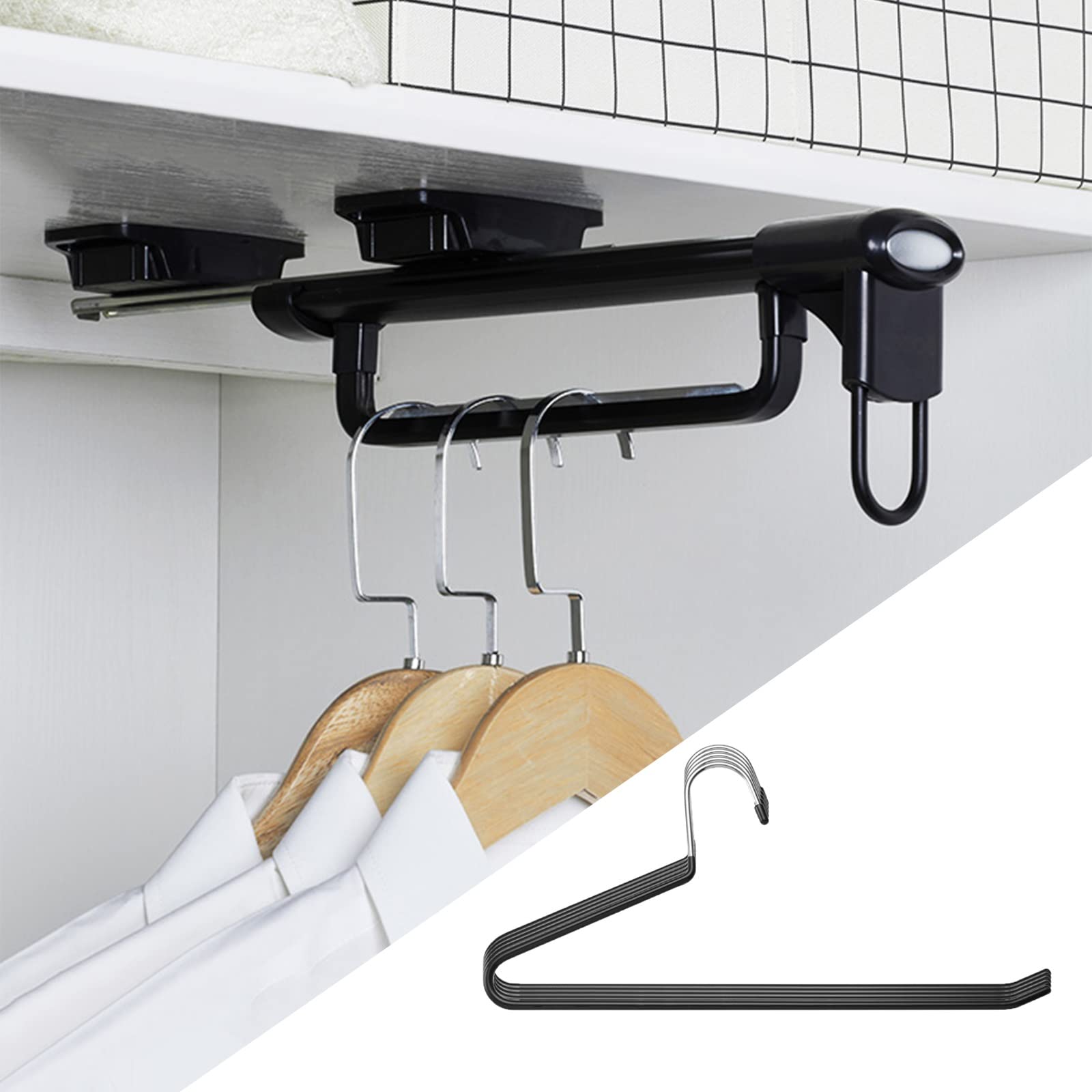 Cintres à pantalons extensibles et tringle rétractable en métal pour placard