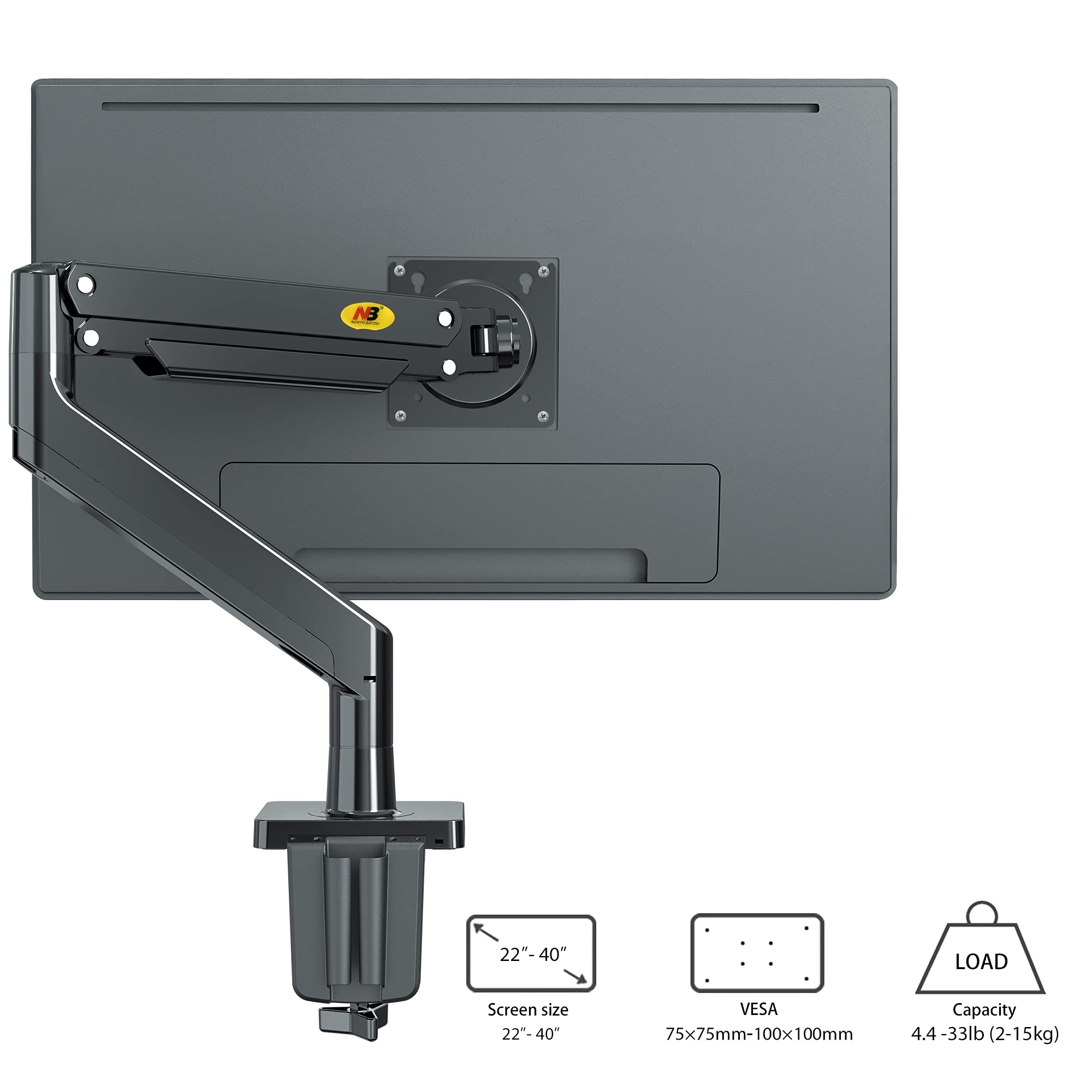 NB North Bayou Monitor Arm Full Motion Swivel Monitor Mount with Gas
