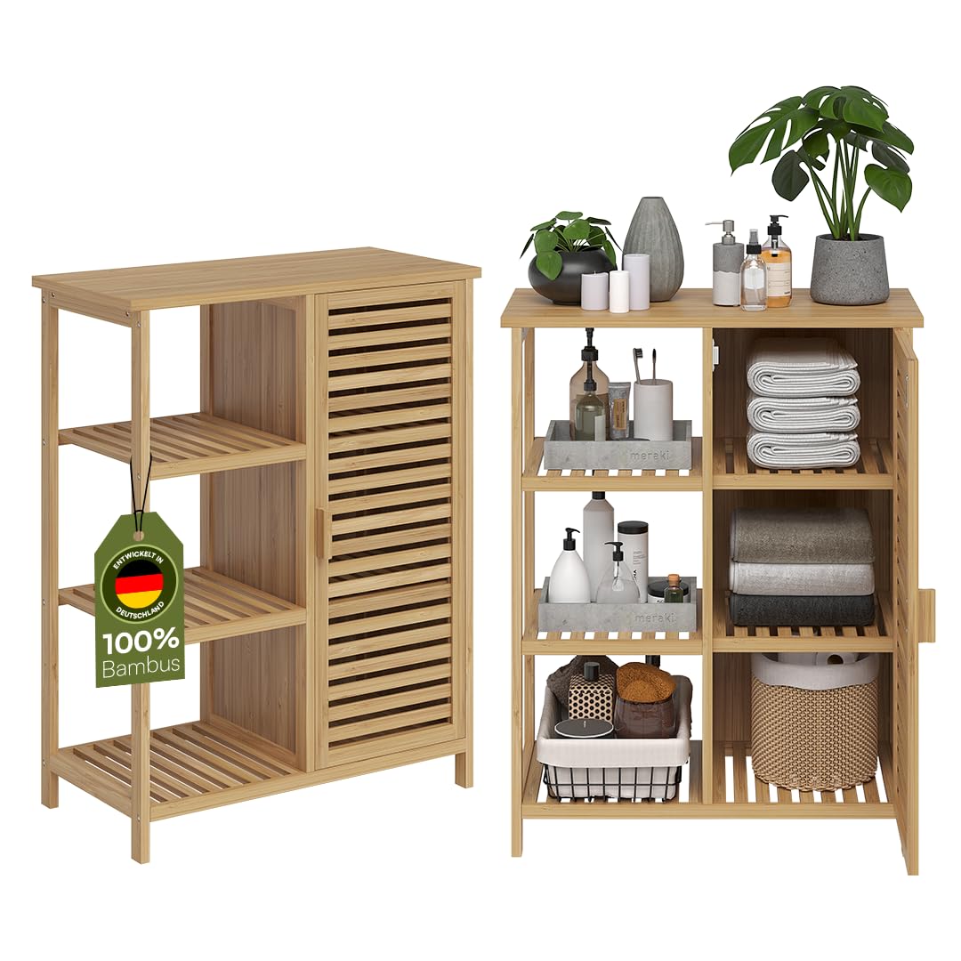 Bellamio Newa Badschrank Bambus  Badregal mit 6 Fchern & 1 Tr   Badezimmerschrank Holzoptik  Bambusschrank lackiert  Aufbewahrungsschrank  85x33x66 cm  Bambusregal schmal  Badmbel : Amazon.de: Kche, Haushalt &  Wohnen