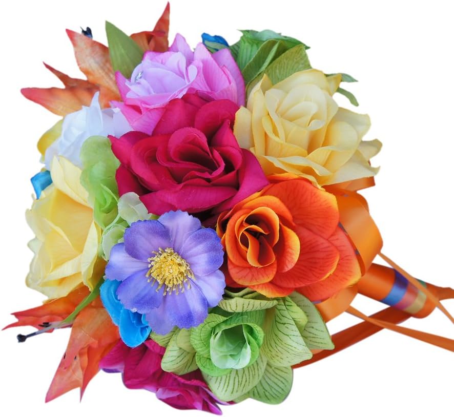 Angel Isabella 9" Colorful Rainbow Wedding Bouquet - Light Yellow Handle