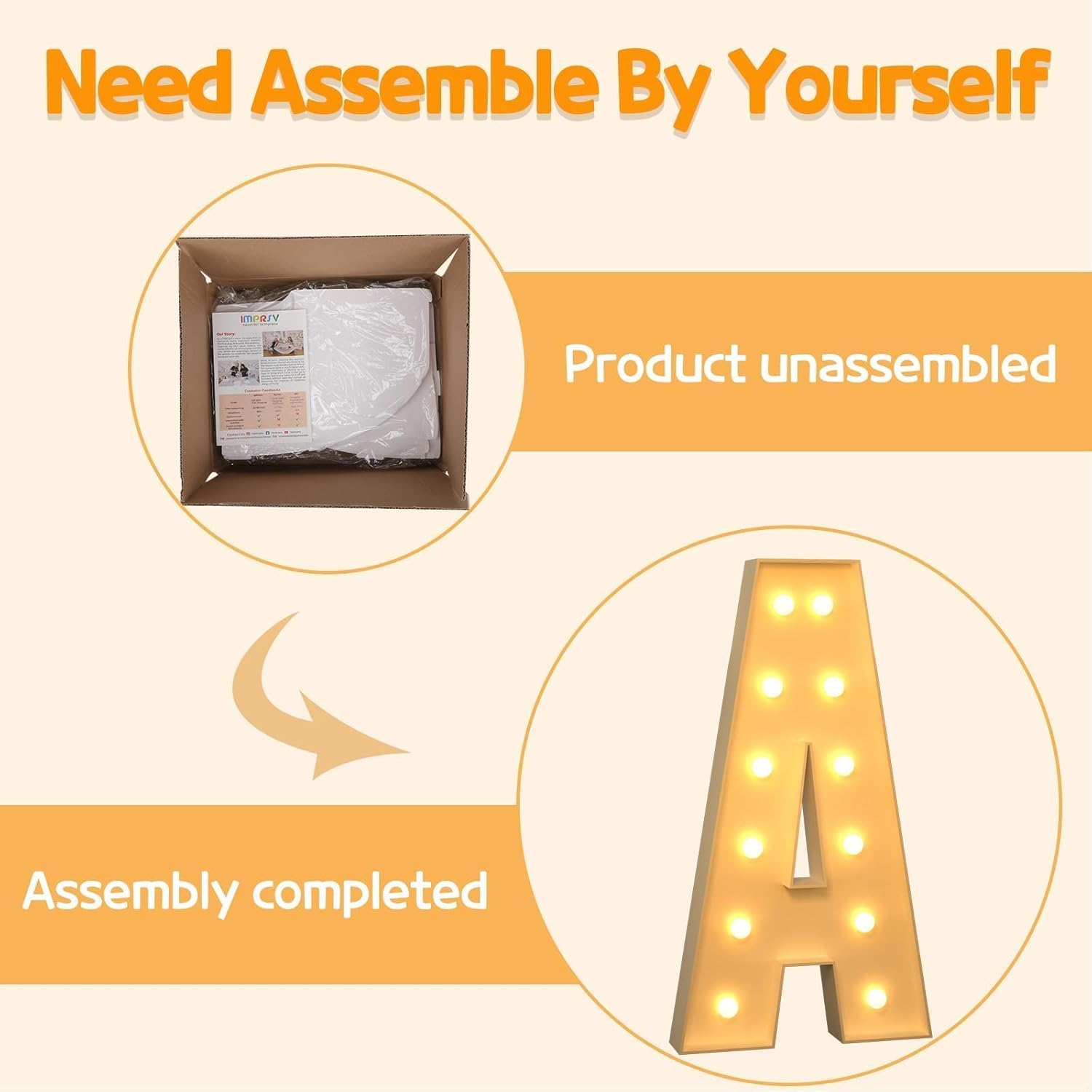 imprsv 4FT Marquee Light Up Letters A, Large Light Up Letters for Anniversary Weeding Room Decor, Big Letters for Party Decorations, Marry Me Light Up Letters, Foam Letter - Image 3