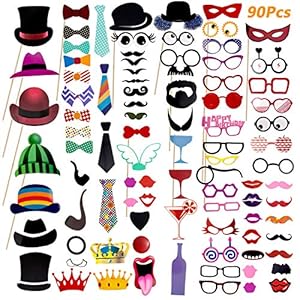 Foto Booth, Comius 90 Pcs Photo Booth, DIY Photo Props Kit für Hochzeit, Reunion, Geburtstage, Prop Dress-up, Zubehör…