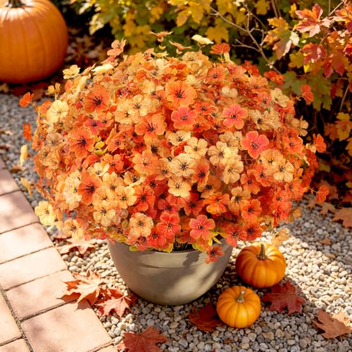 Image of AmyHomie 16 PCS Artificial Fall Flowers for Outdoors, Orange Fake Mums