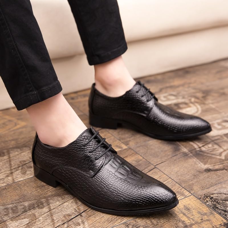 Men's Genuine Leather Oxford Shoes Modern Low Top Pointed Toe Tuxedo Derby Shoes Vintage Leather Lace Up Platform Derby Shoes(Black,7.5)2