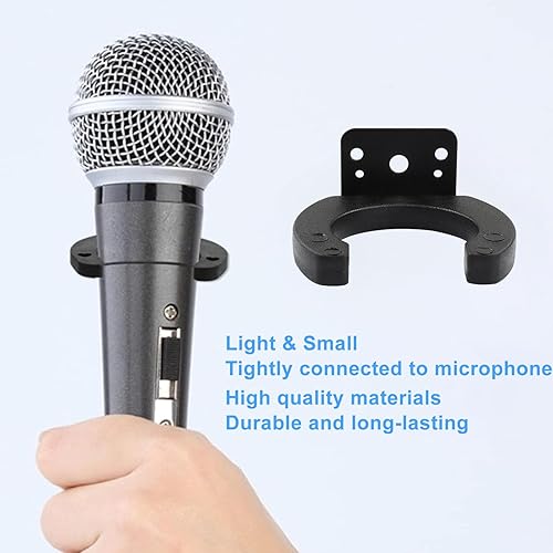 Miniatura 3 de Waziaqoc 4 soportes de micrófono para soporte de micrófono, clip de micrófono negro, soporte de micrófono montado en la pared para uso en el hogar,