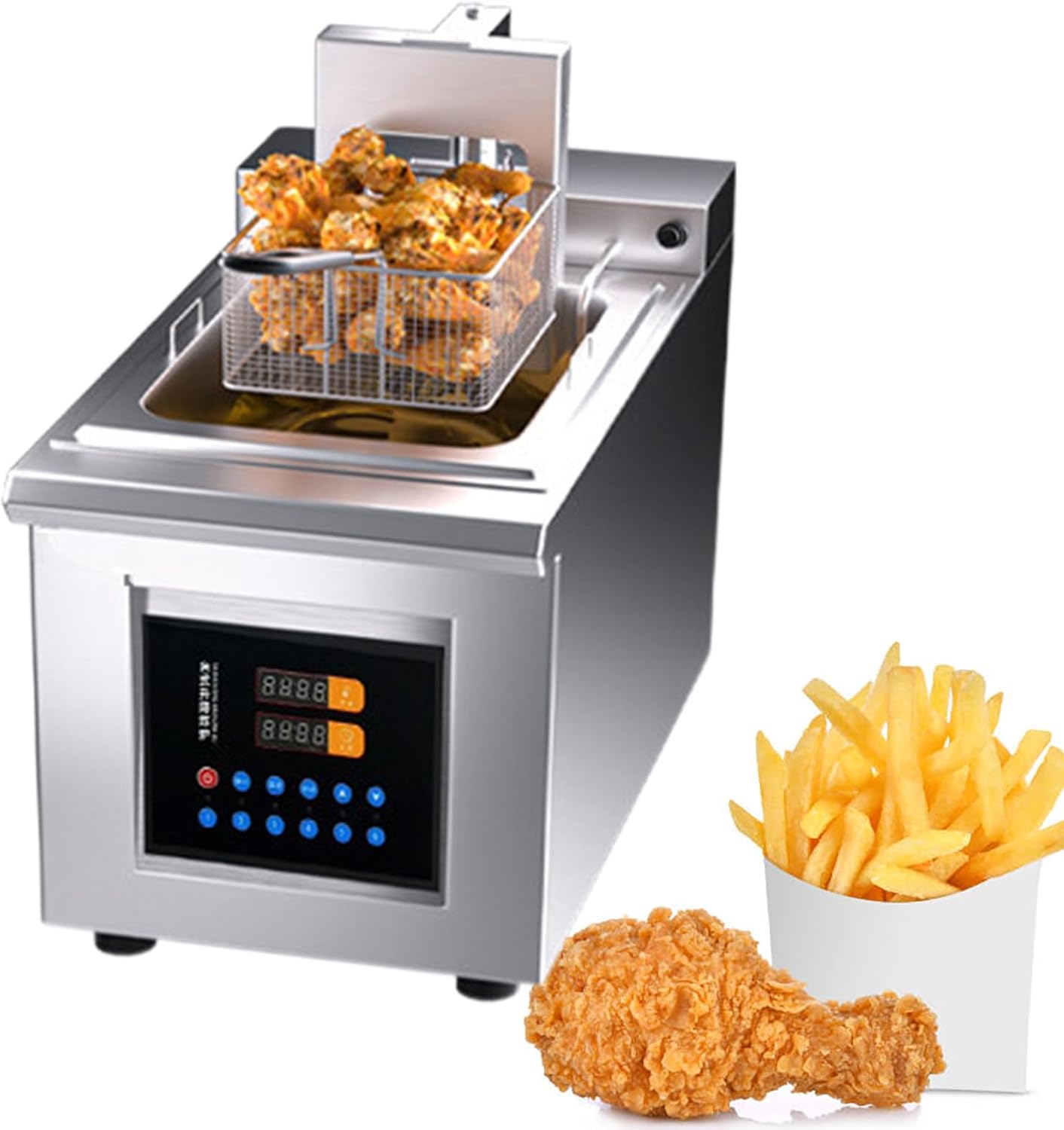 Commercial Deep Fryer, Electric Deep Fryers, Automatic Lifting Deep Fryer, Thickened Stainless Steel Countertop Oil Fryer, Large Capacity,A