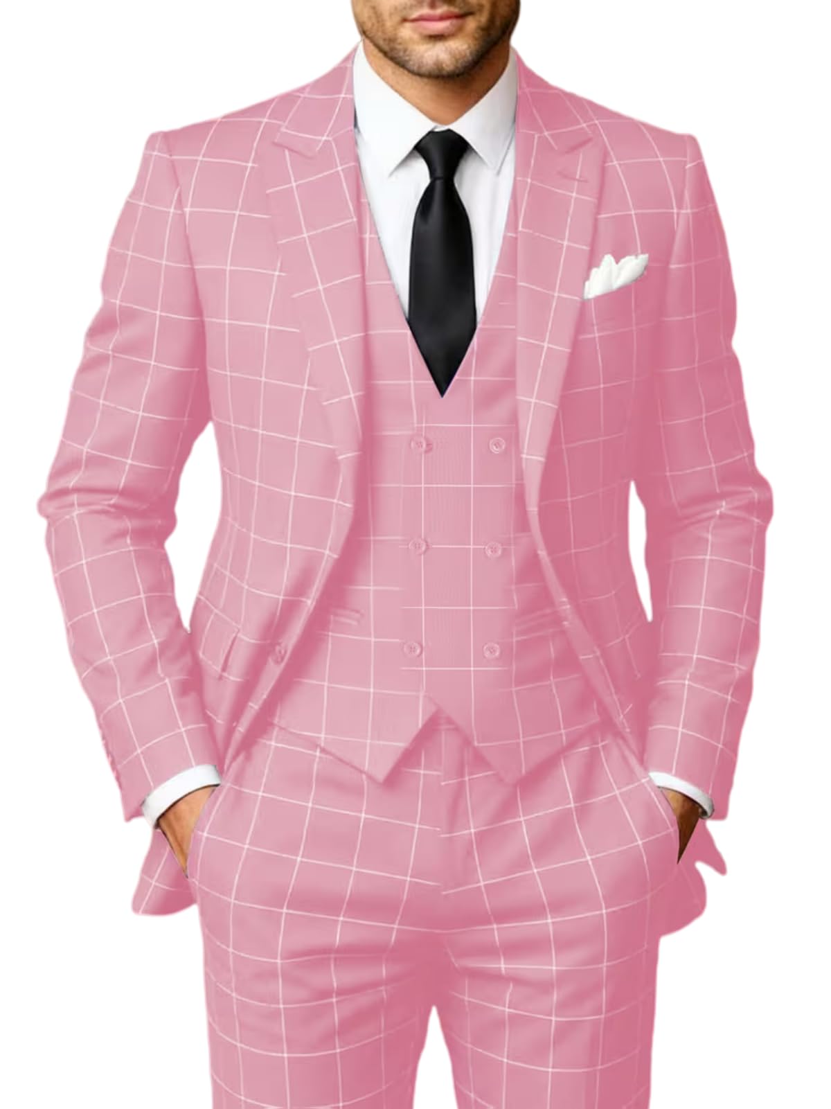 Solovedress Costume pour homme 3 pièces classique à carreaux pour homme, veste, pantalon, gilet pour mariage et affaires