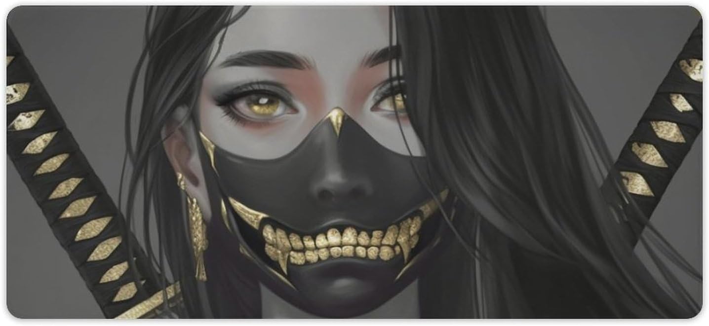 Gaming Mouse Pad Large Mousepad Aesthetic Anime Girl Japanese Samurai Portrait Desk Mat for Keyboard and Mouse Mat Non-Slip Rubber Desk Pad 40x90cm