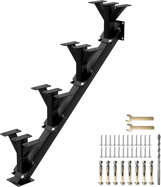 4 Step Metal Stair Stringers, Steel Stair Riser for Deck Height 24.8 Inc...