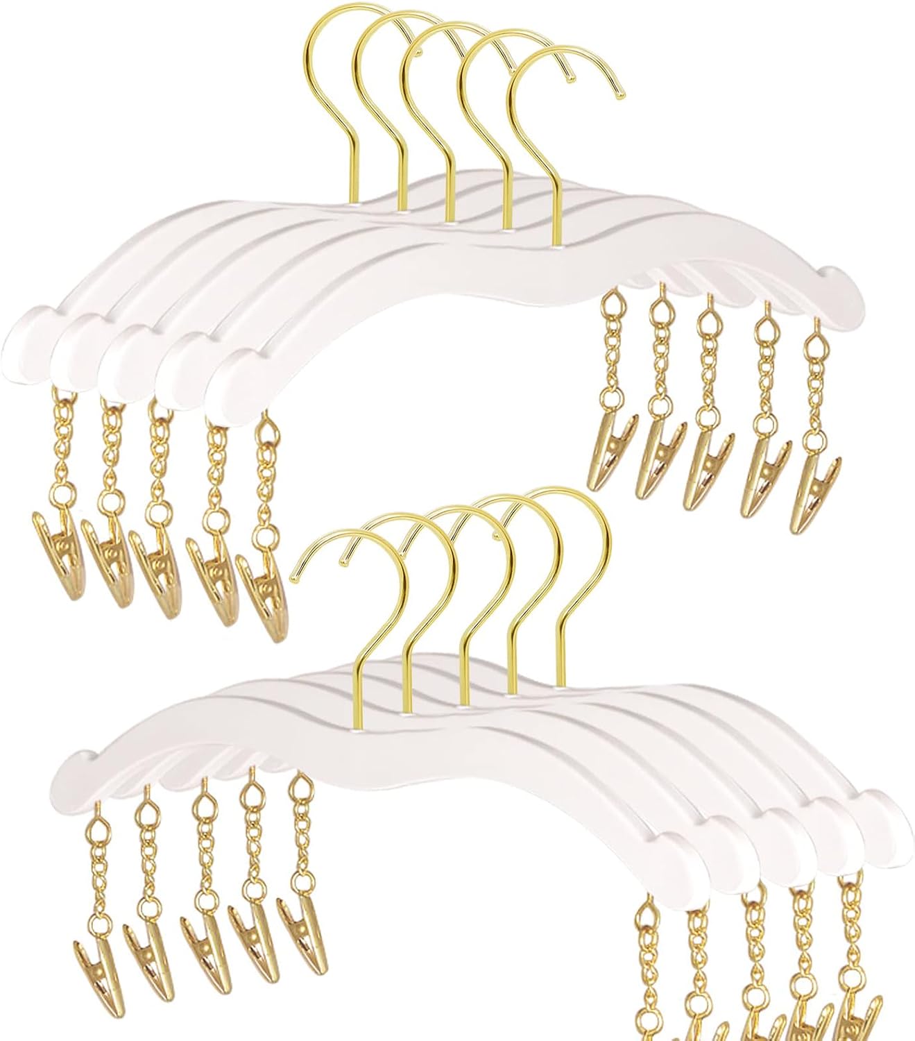 10 Pack Lingerie Hangers with Gold Metal Clips,Imitation Wood Grain Bralettes Bikini Hangers,Plastic Material Hangers for Bras,Tank Tops,Bralettes, Bikini，Shorts，Women Clothing